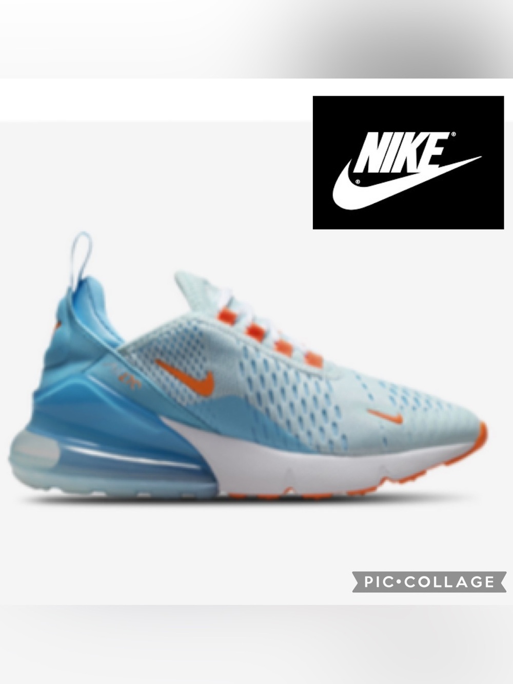 Nike Air Max 270 Big Kids Sneakers {Glacier Blue/Total Orange} 4Y